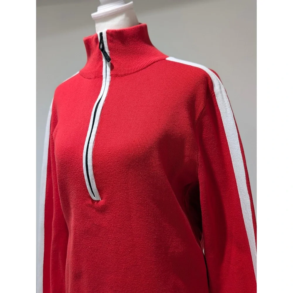 Lauren Active Ralph Lauren Red Colorblock‎ 1/4 Zip Sweater White Trim XL